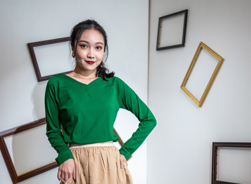 风之声 长袖上衣 - 女装 T 恤 - 棉．麻 绿色