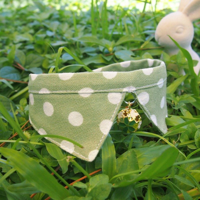 苹果绿点点款 狗狗猫咪领巾装饰项圈 - 项圈/牵绳 - 棉．麻 绿色