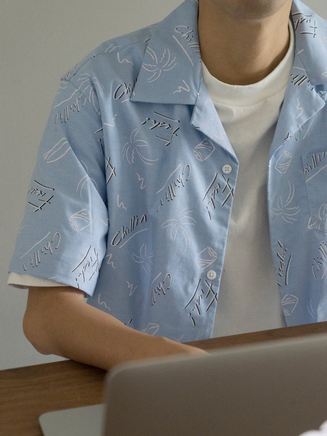 Aloha 美式复古夏威夷沙滩短袖花衬衫 Hawaiian shirts - 男装衬衫 - 棉 蓝色