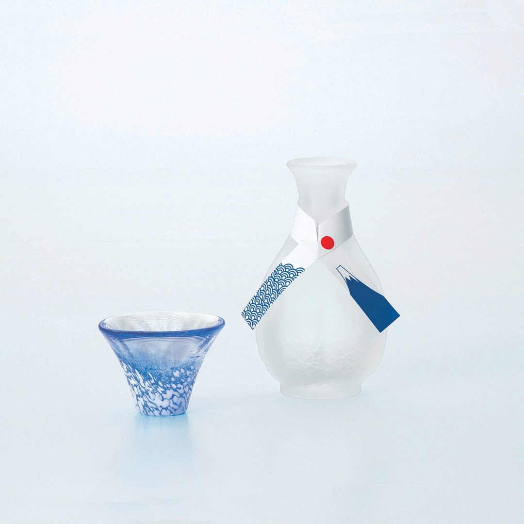 Toyo Sasaki Glass Blessing Cup Mt. Fuji Sake Set Can only be shipped to Taiwan - 酒杯/酒器 - 玻璃 蓝色