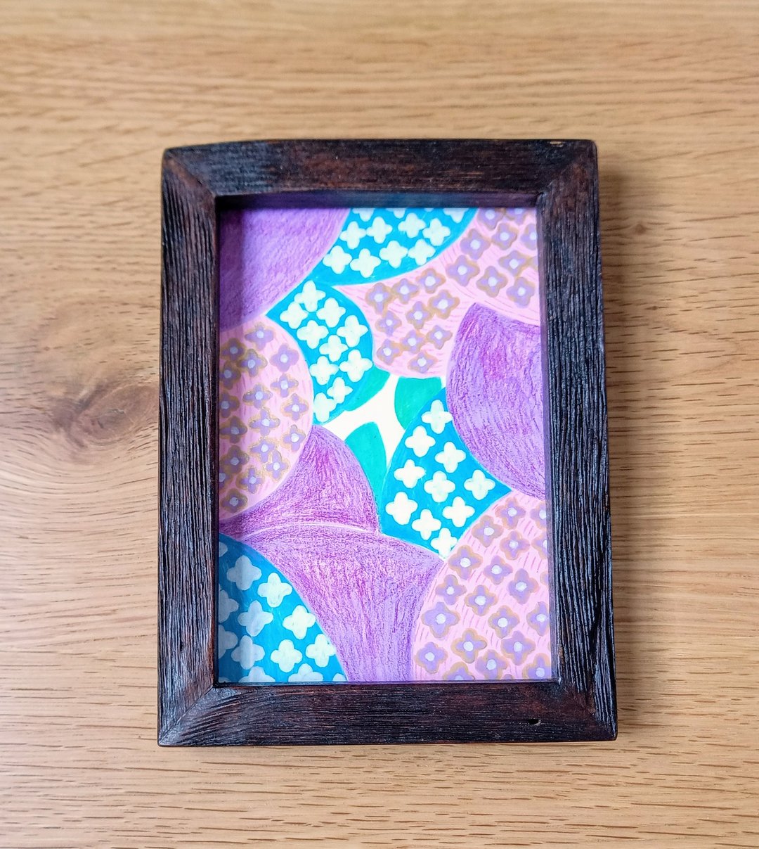手绘紫阳花原画 轻量再生木框 明信片尺寸 孤品 - 海报/装饰画/版画 - 纸 粉红色