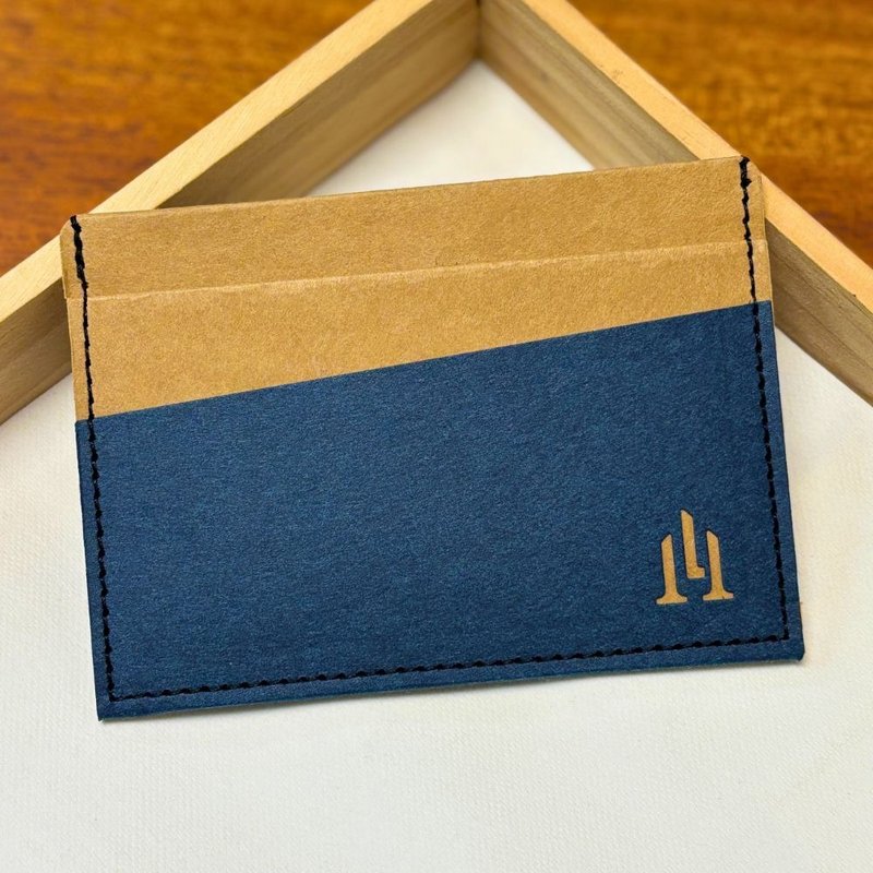 多功能纸革卡夹 海滩蓝棕 五个卡层 绿色时尚 天然纤维 职人手作 - 皮夹/钱包 - 环保材料 