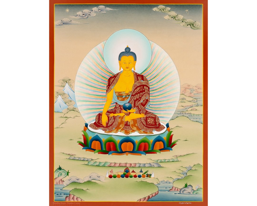 释迦牟尼佛唐卡 | 精致的西藏画作   为宁静的家居装饰增添氛围 - 墙贴/壁贴 - 其他材质 多色