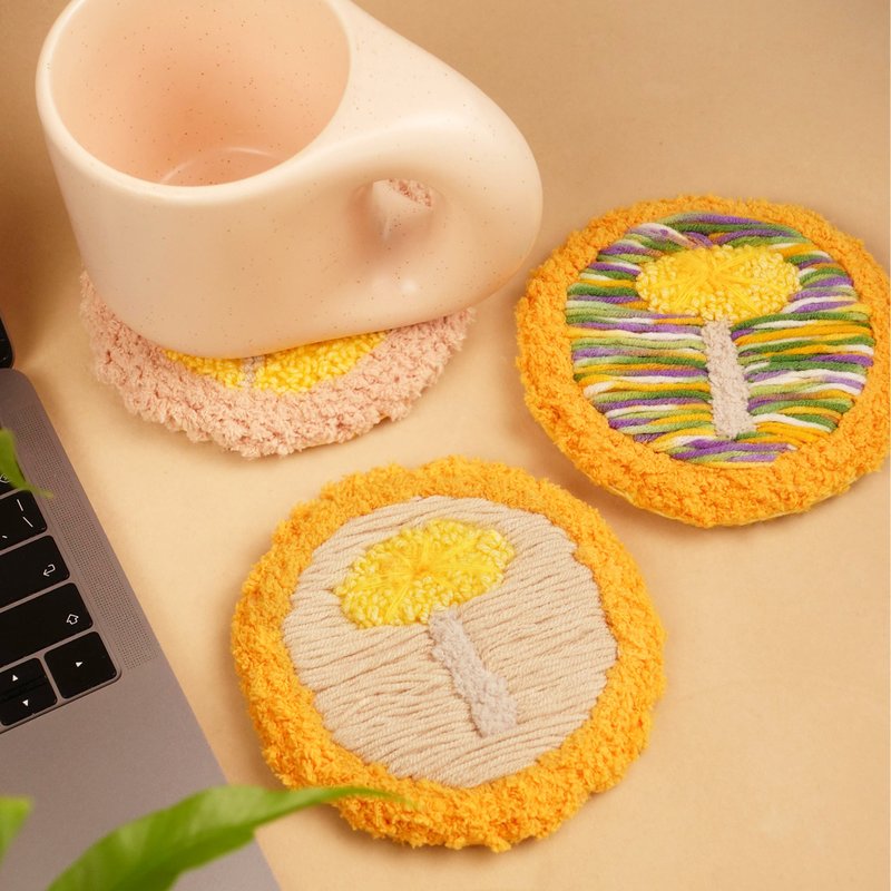 手工簇绒 3D 蘑菇杯垫 黄色蘑菇 - 杯垫 - 聚酯纤维 黄色