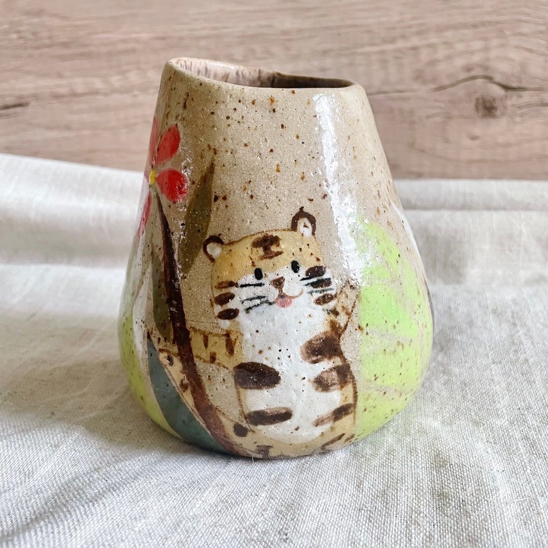 A Lu - 萌虎陶花器组/花器及陶盘 手作手绘 美国陶土 仅此一件 - 花瓶/陶器 - 陶 多色