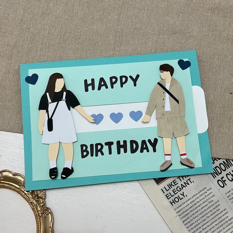 定制抽拉对折卡片 手工卡片 似颜绘 生日卡片 情人节礼物 情礼物 - 卡片/明信片 - 纸 多色