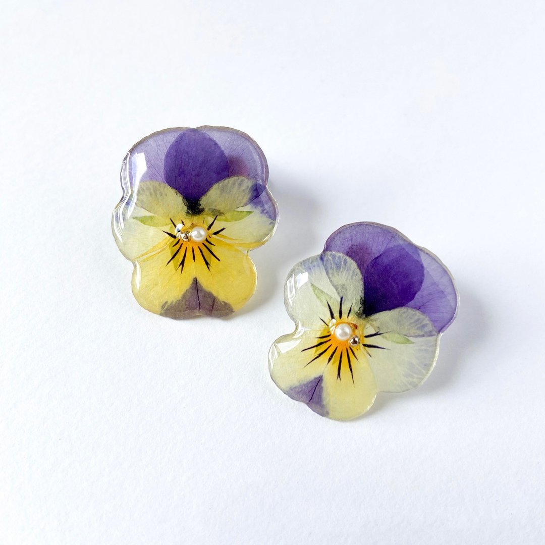 真花│三色堇耳环【A Little Pansy】 - 耳环/耳夹 - 植物．花 紫色