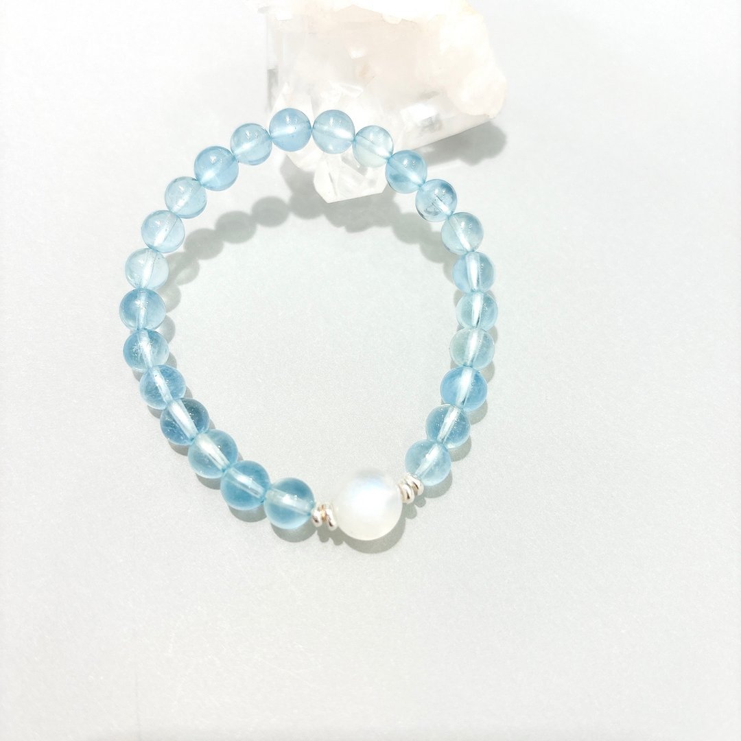 Ops Aquamarine silver bracelet -海水蓝宝/月光石/放松疗愈/银 - 手链/手环 - 宝石 蓝色