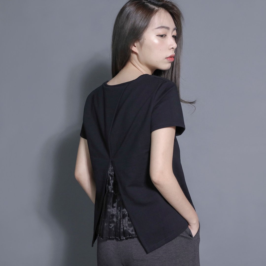 Pleated 暧昧效应后百折纱上衣_7SF115_黑 - 女装上衣 - 棉 黑色