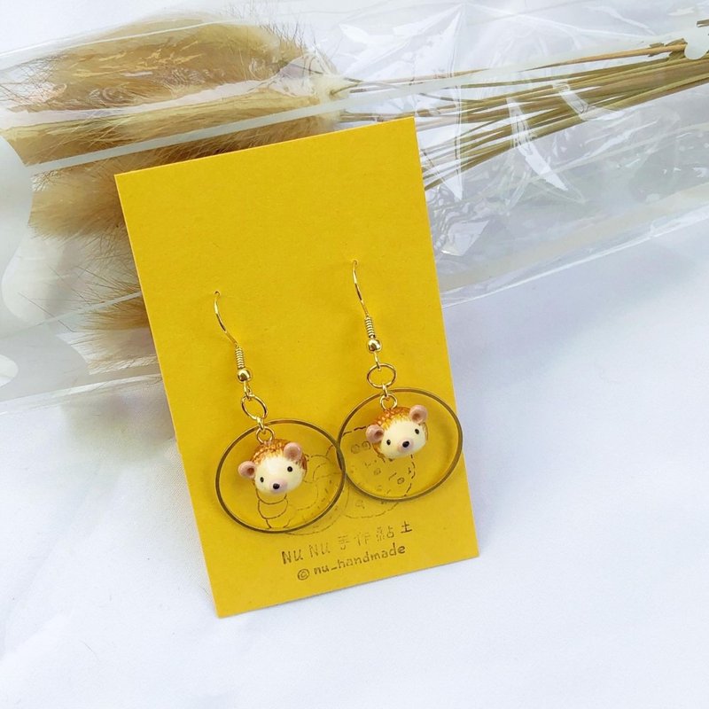 刺猬黏土耳环 - 耳环/耳夹 - 粘土 橘色