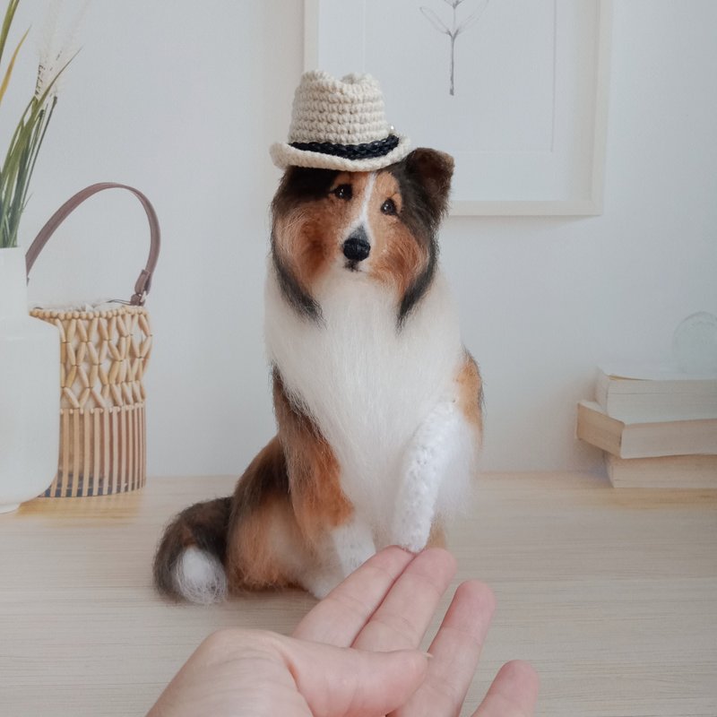 可用微型逼真钩针编织粗毛牧羊犬黑貂雕像 - Lassie - 玩偶/公仔 - 其他材质 橘色