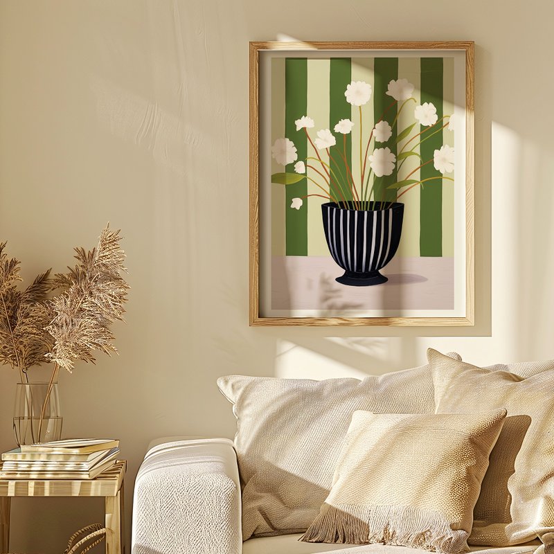 绿幕上的白花 White Blossoms on Green / 现代花卉海报 客厅挂画 - 海报/装饰画/版画 - 纸 