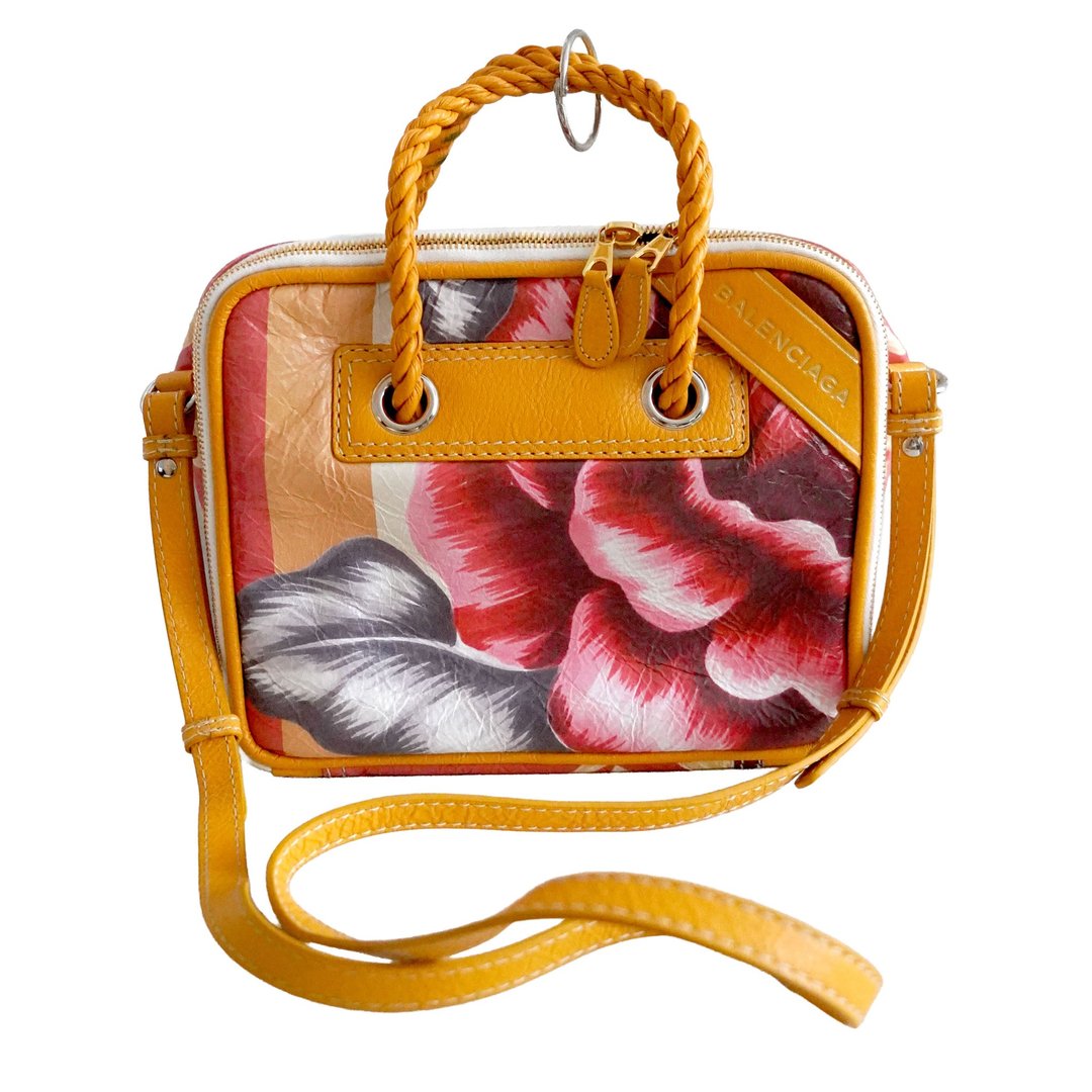 BALENCIAGA Sac Crossbody à Imprimé Floral avec Poignées T - 侧背包/斜挎包 - 真皮 橘色
