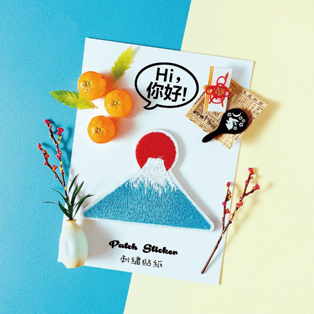 刺绣贴纸-富士山 - 贴纸 - 绣线 蓝色