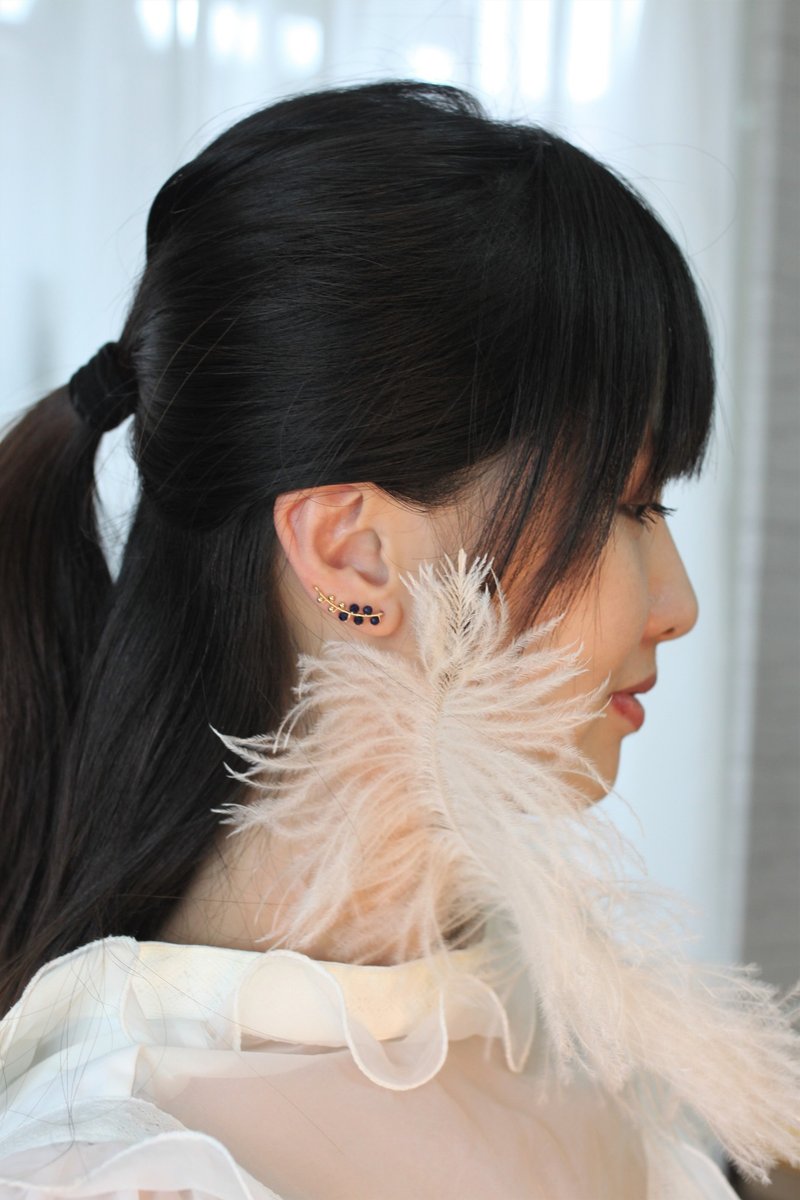 【礼物】青金石金叶桂冠耳环 14K注金耳环耳夹耳针共用款 - 耳环/耳夹 - 宝石 蓝色