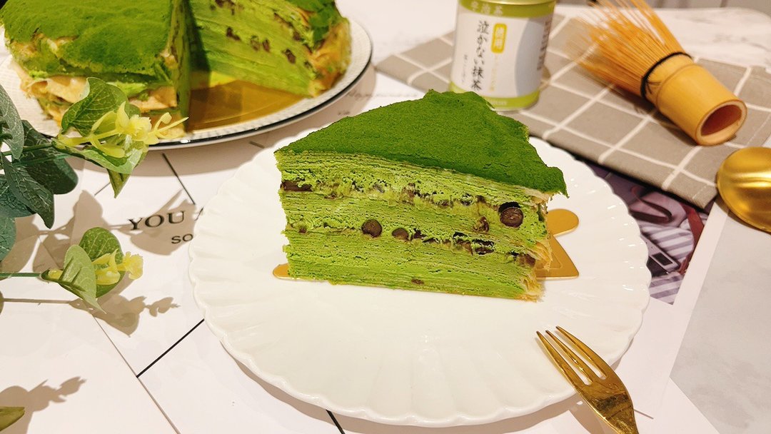 小山园抹茶红豆千层#茶味十足#自家熬煮万丹红豆 - 蛋糕/甜点 - 新鲜食材 黄色