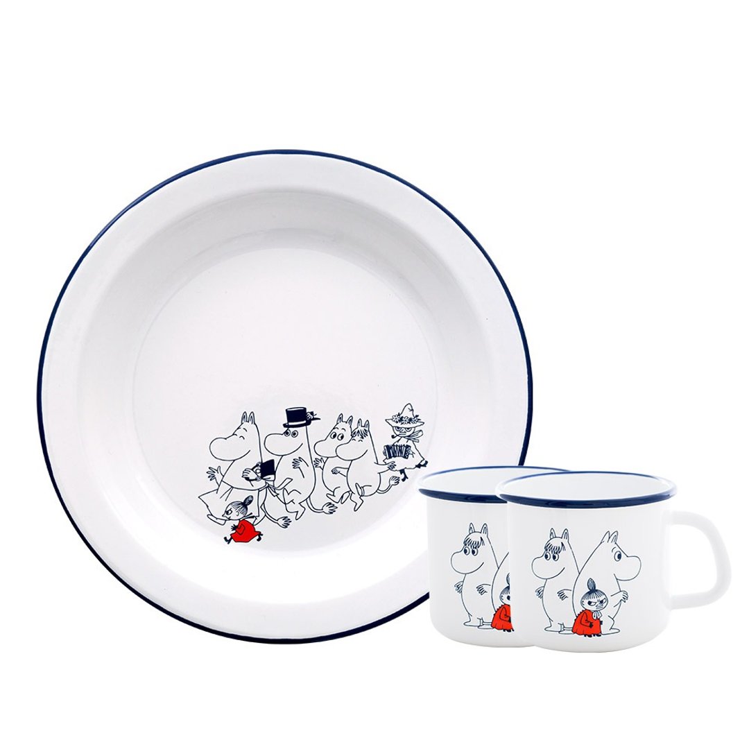 【3件组】MOOMIN 噜噜米系列_ 2个马克杯+1个圆盘组合 - 盘子/餐盘/盘架 - 珐琅 蓝色