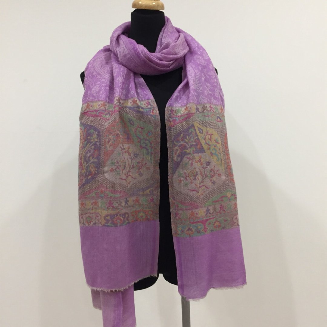 尼泊尔Cashmere 羊绒围巾/披肩 纯手工编织 民族风紫色 - 围巾/披肩 - 羊毛 紫色