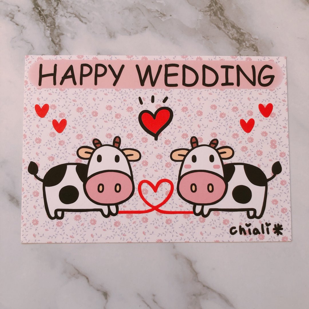 牛年婚礼祝福卡片 明信片 新婚快乐 结婚快乐 - 贴纸 - 纸 红色