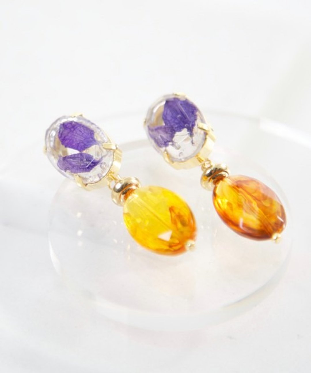 Botanical jewelry parts and big tortoise earrings * PCM0011 - 耳环/耳夹 - 植物．花 蓝色
