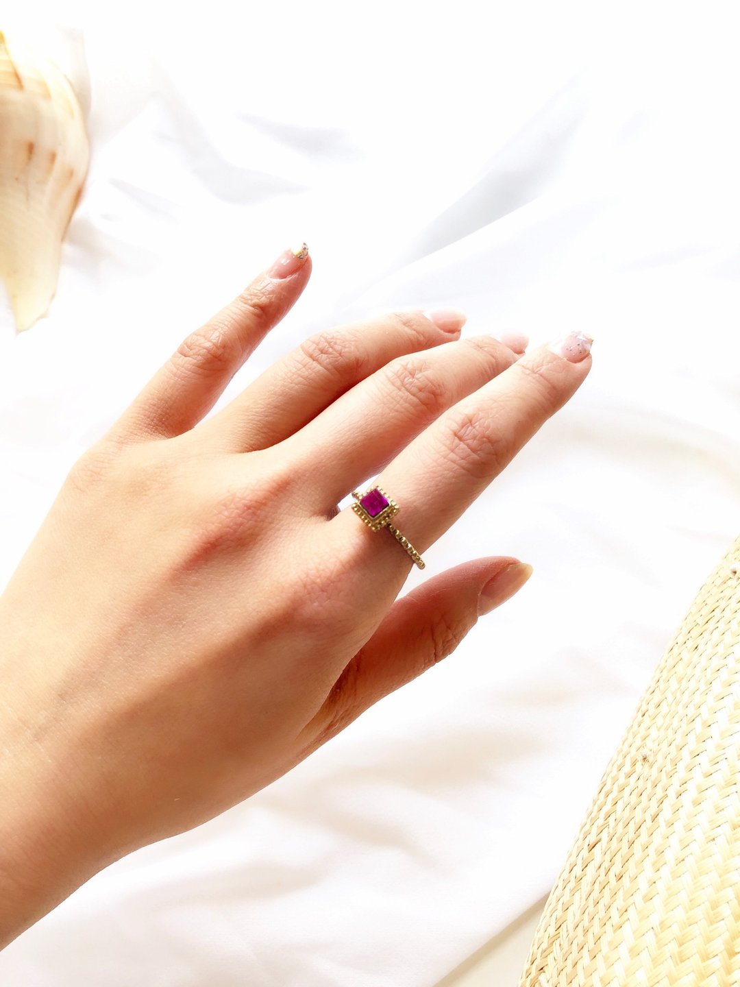 Vintage Square Violet 14k Gold Plated Solitaire Ring - 戒指 - 贵金属 紫色