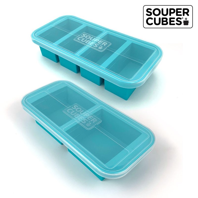 快速出货-【Souper Cubes】多功能食品级硅胶保鲜盒_2件组2格+4格 - 便当盒/饭盒 - 硅胶 绿色