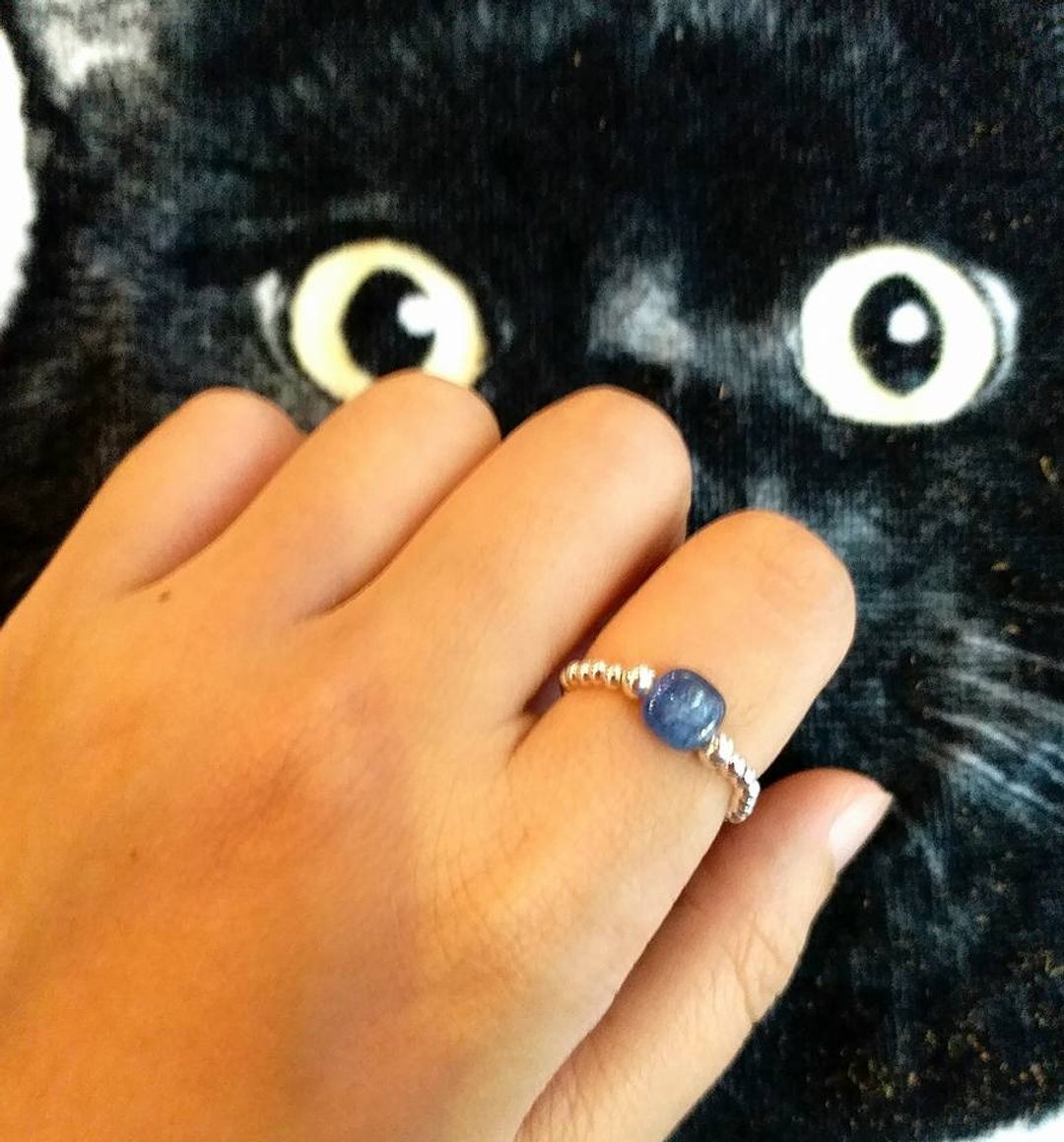 圆边蓝晶石新款925纯银 珠 戒指 Kyanite 925 silver ring - 戒指 - 宝石 蓝色