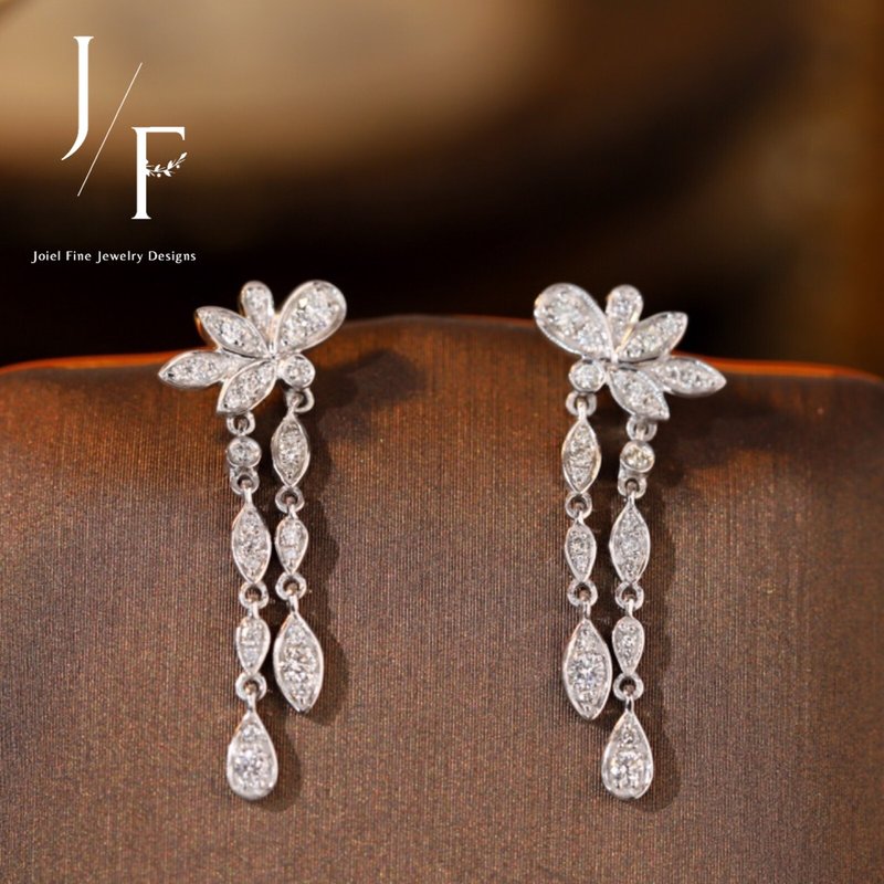 18K金小花流苏耳环 - 耳环/耳夹 - 钻石 