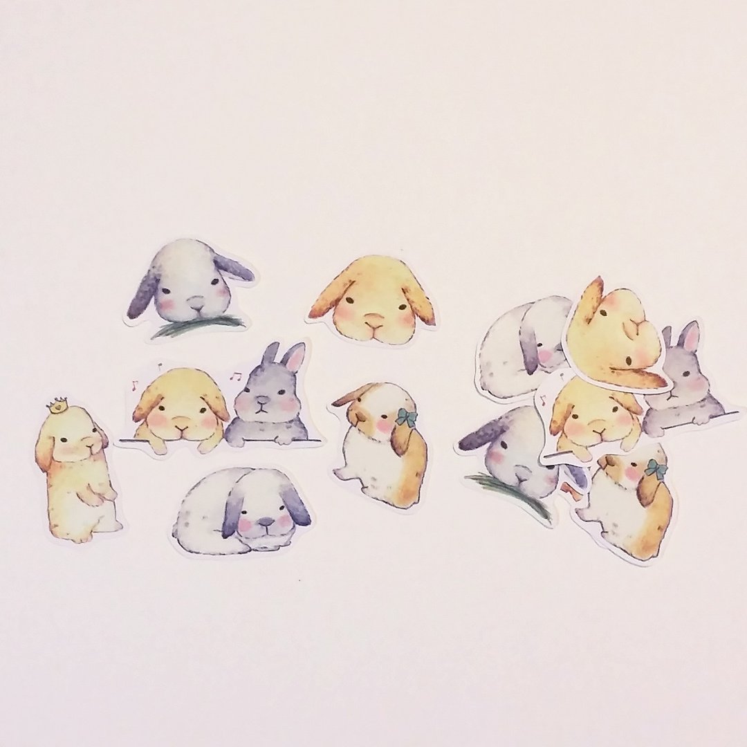 StarLululu 可爱垂耳兔兔贴纸组合包(12入) - 贴纸 - 纸 