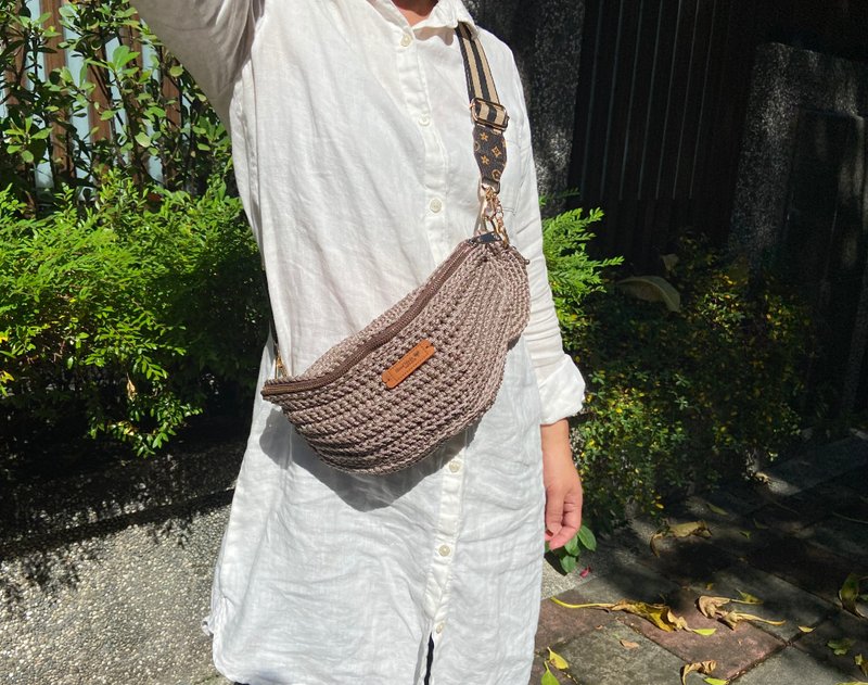 纯手工编织胸包 腰包 斜背包 侧背包 编织包  独一无二 包包 - 侧背包/斜挎包 - 其他材质 黑色