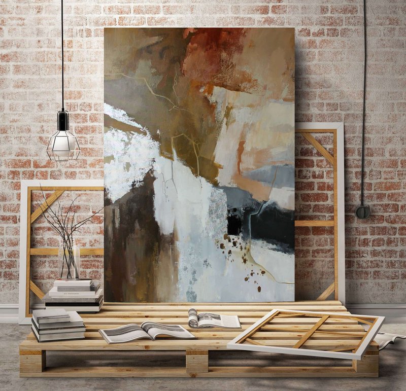 棕银绘画 | 红银抽象 |棕银墙饰 | 印象 - 墙贴/壁贴 - 棉．麻 咖啡色