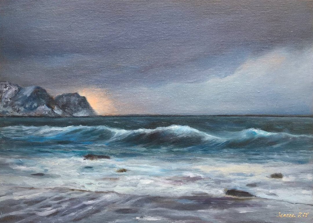海景画作 原创画布 海岸 海洋 油画艺术作品 - 海报/装饰画/版画 - 其他材质 蓝色