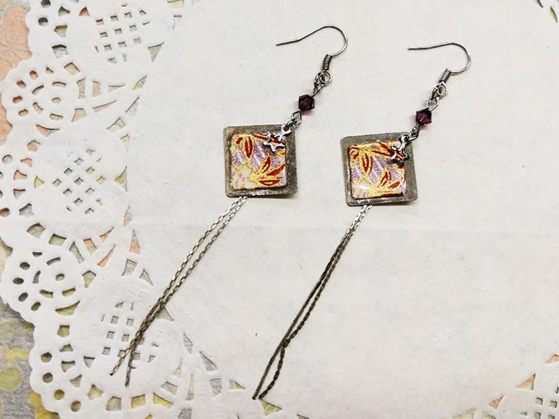 菱形长垂链耳环 日本友禅纸 和纸(独一商品)GE02-002 - 耳环/耳夹 - 纸 