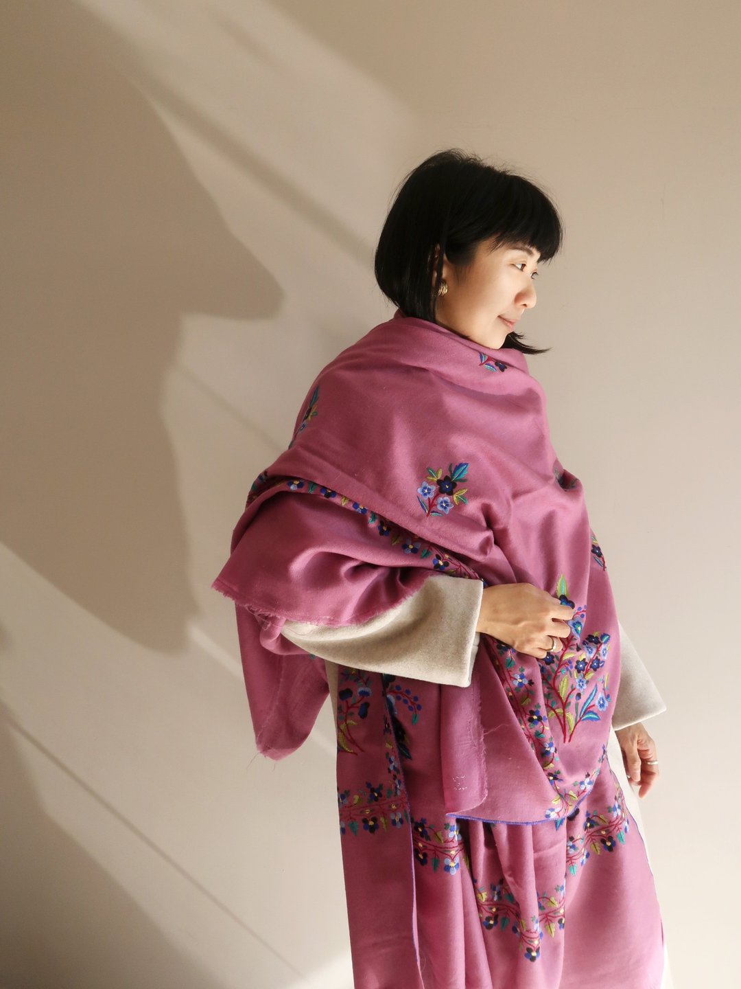 现货/100%羊绒手工丝线刺绣//羊绒/cashmere/pashmina/职人精工 - 围巾/披肩 - 羊毛 红色