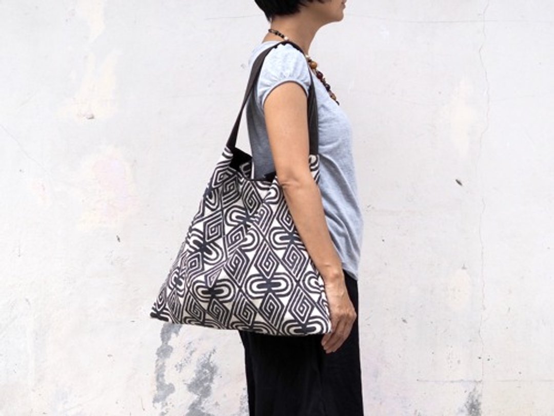 Linen shoulder bag made from a handle (2) - 侧背包/斜挎包 - 棉 灰色