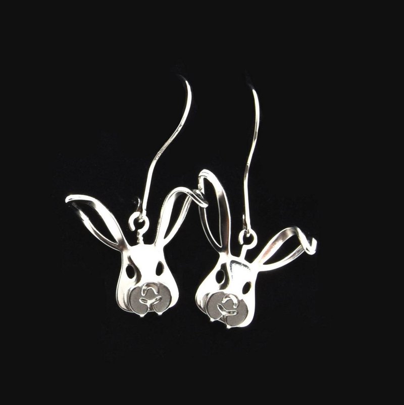 薄钢耳环- 兔子  精巧可爱  医疗级薄钢不会氧化过敏 - 耳环/耳夹 - 不锈钢 银色