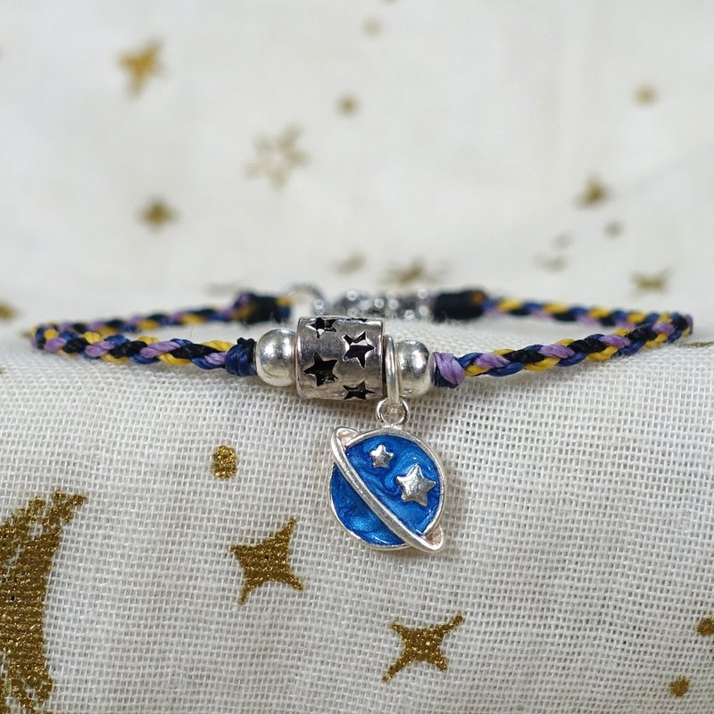 小星球│编织手环│防水蜡线 纯银 不锈钢 - 手链/手环 - 防水材质 蓝色