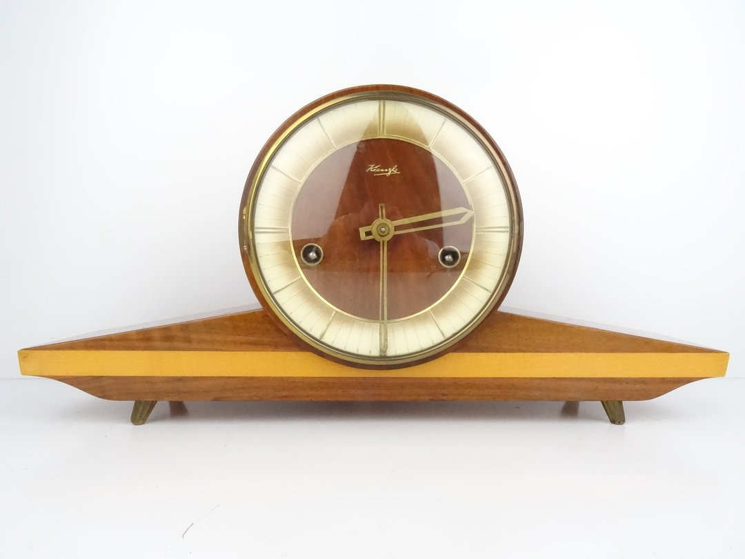 Vintage Antique Mantel Clock Germany Design Kienzle Bracket Mantle Shelf 8 day - 时钟/闹钟 - 木头 咖啡色