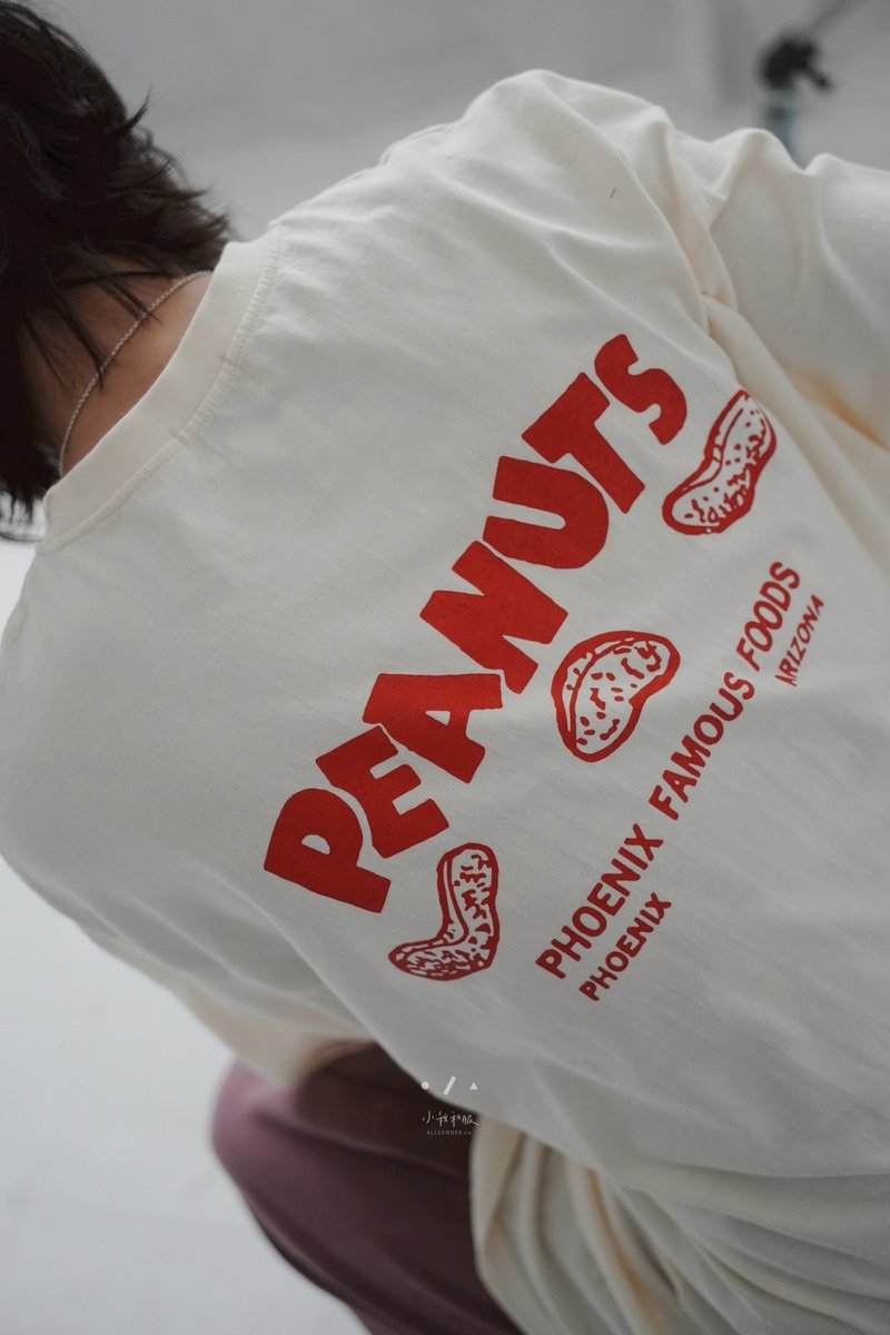 花生小子图案短袖 TEE - 2 色 - 花生米 - 女装 T 恤 - 棉．麻 白色