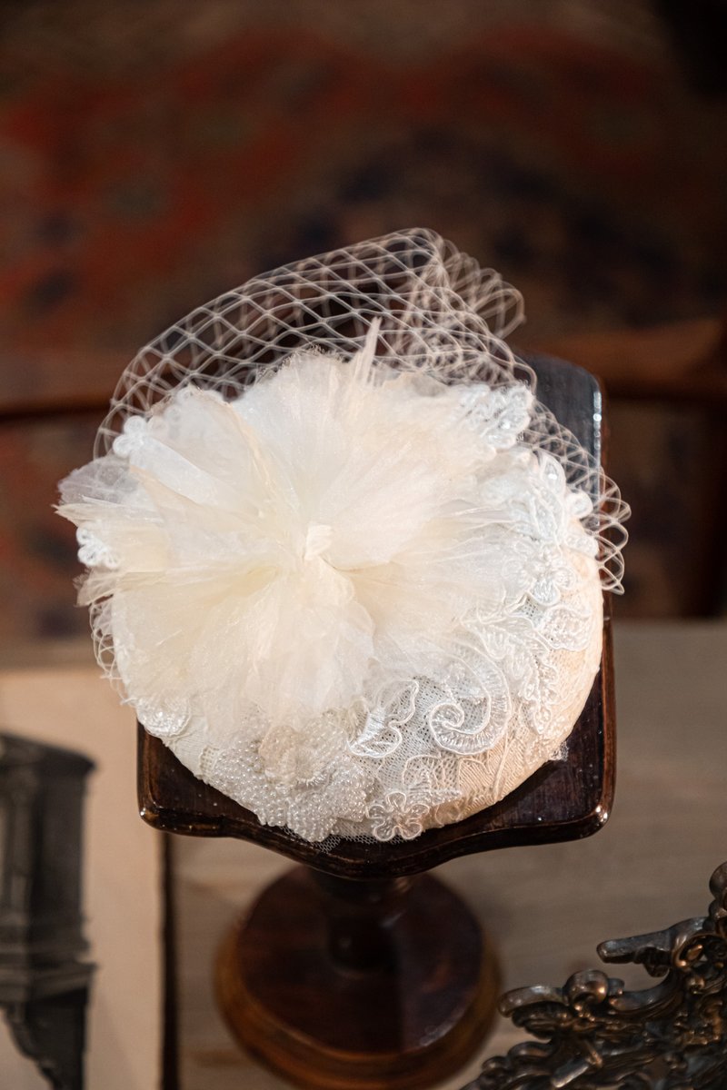 米黄手工头饰 - 帽子 - 棉．麻 白色