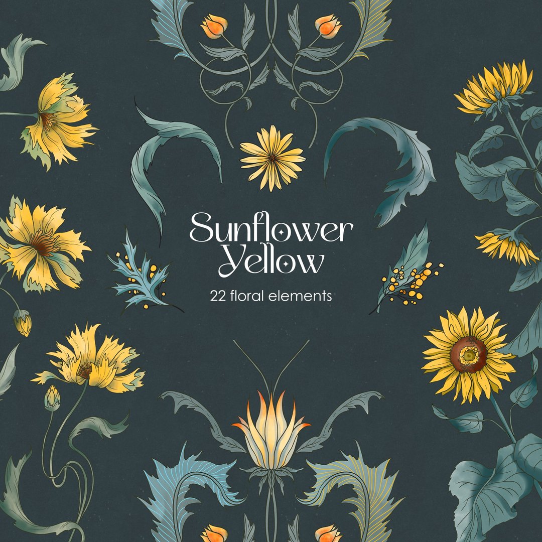 Modern floral elements, vintage botanical clipart - 电子手绘真人画像/绘画/插画 - 其他材质 