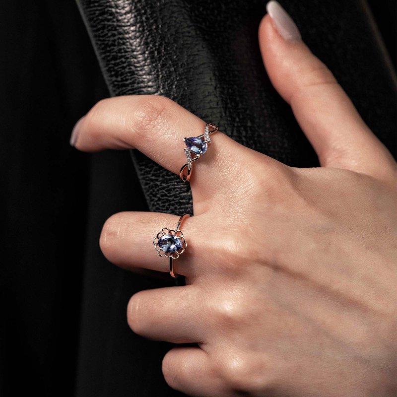 【PurpleMay Jewellery】纯18K黄金镶嵌坦桑石钻石戒指-TB R168 - 戒指 - 宝石 蓝色