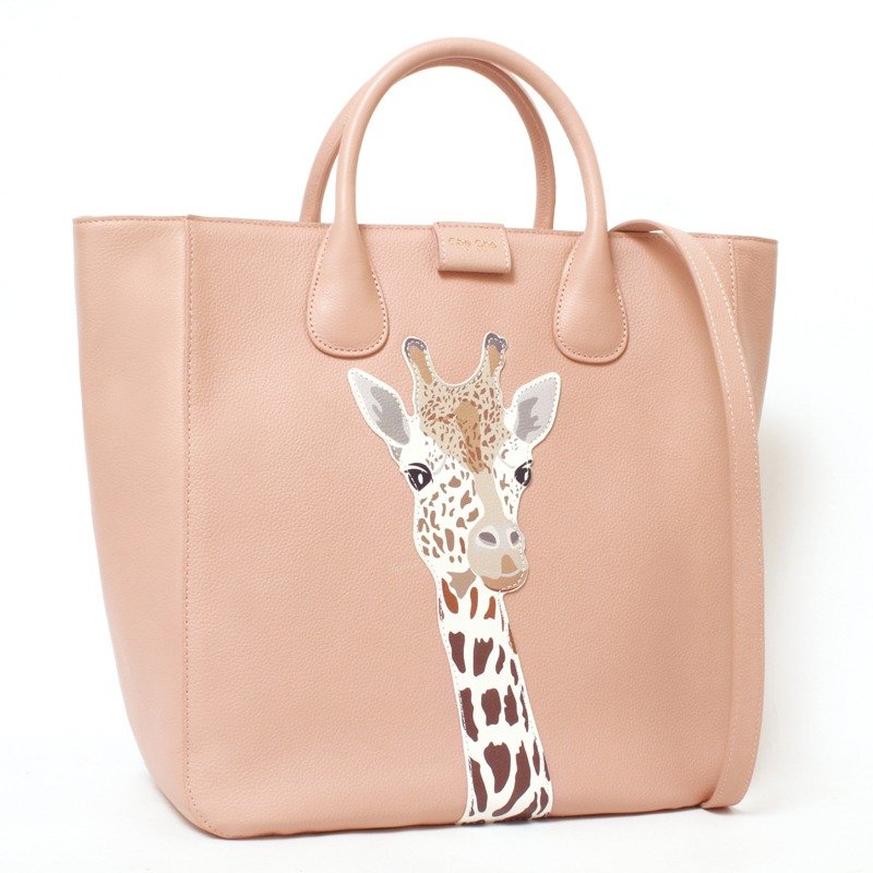 梦幻世界长颈鹿牛皮手提袋 - 手提包/手提袋 - 真皮 粉红色