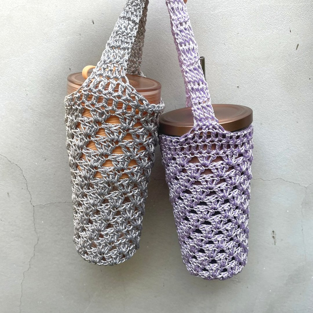 手钩饮料提袋 防水饮料袋 夏天必备  Knit Design Bottle Bag - 手拿包 - 棉．麻 多色