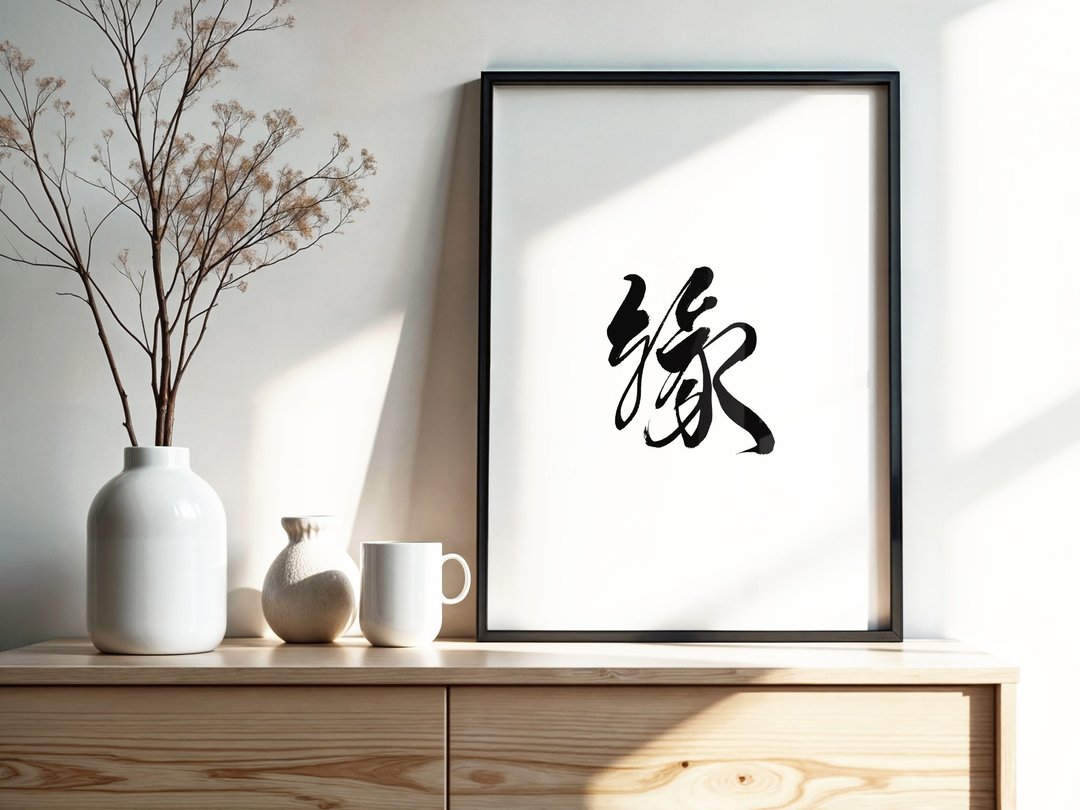 手写书法挂画 | 单字心灵系列 | 缘 | 含框 (可定制) - 画框/相框 - 纸 黑色