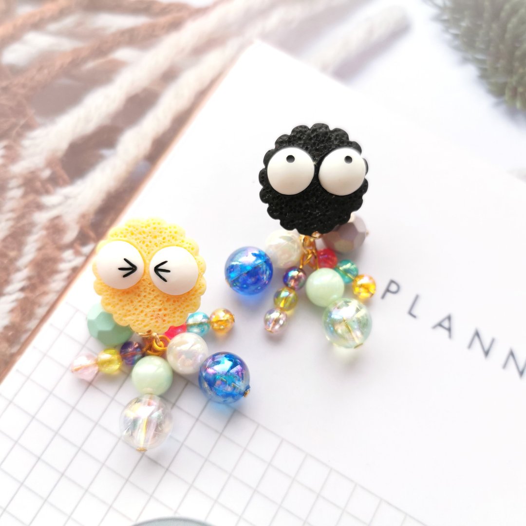 原创耳饰 我的俏皮很浮夸 手作 树脂 铜镀真金 不对称 夹式 耳环 - 耳环/耳夹 - 树脂 多色