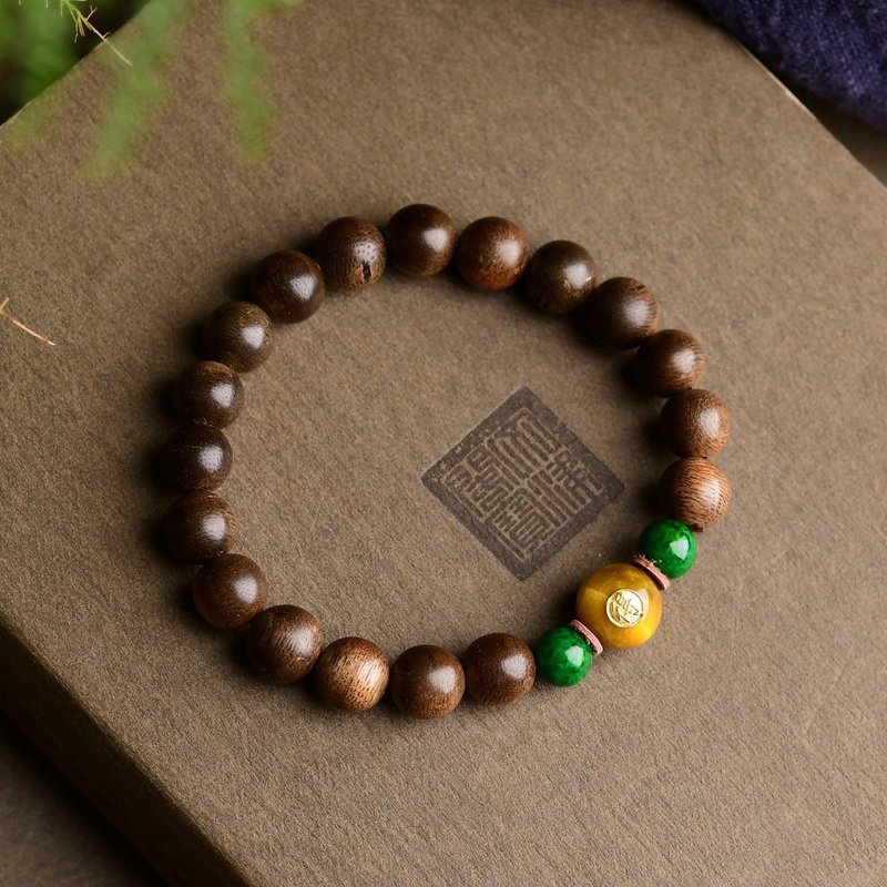 新款原创手串  10mm加里曼丹九分沉搭配金虎眼水晶 - 手链/手环 - 半宝石 