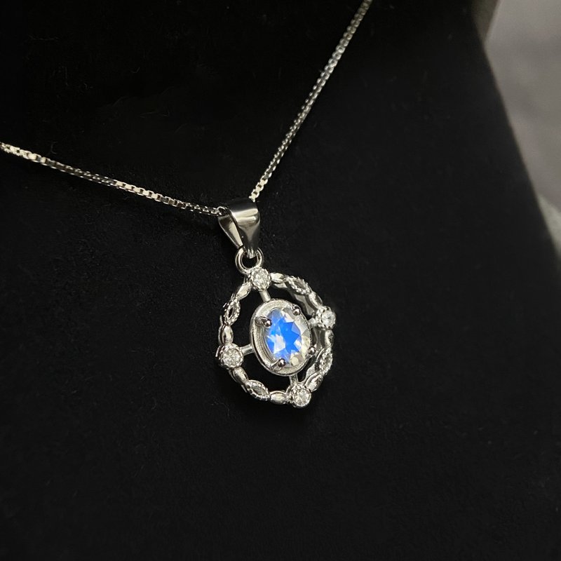 2件85折 | 印度月亮石纯银项链 (全净玻璃体 强蓝光) - 项链 - 纯银 