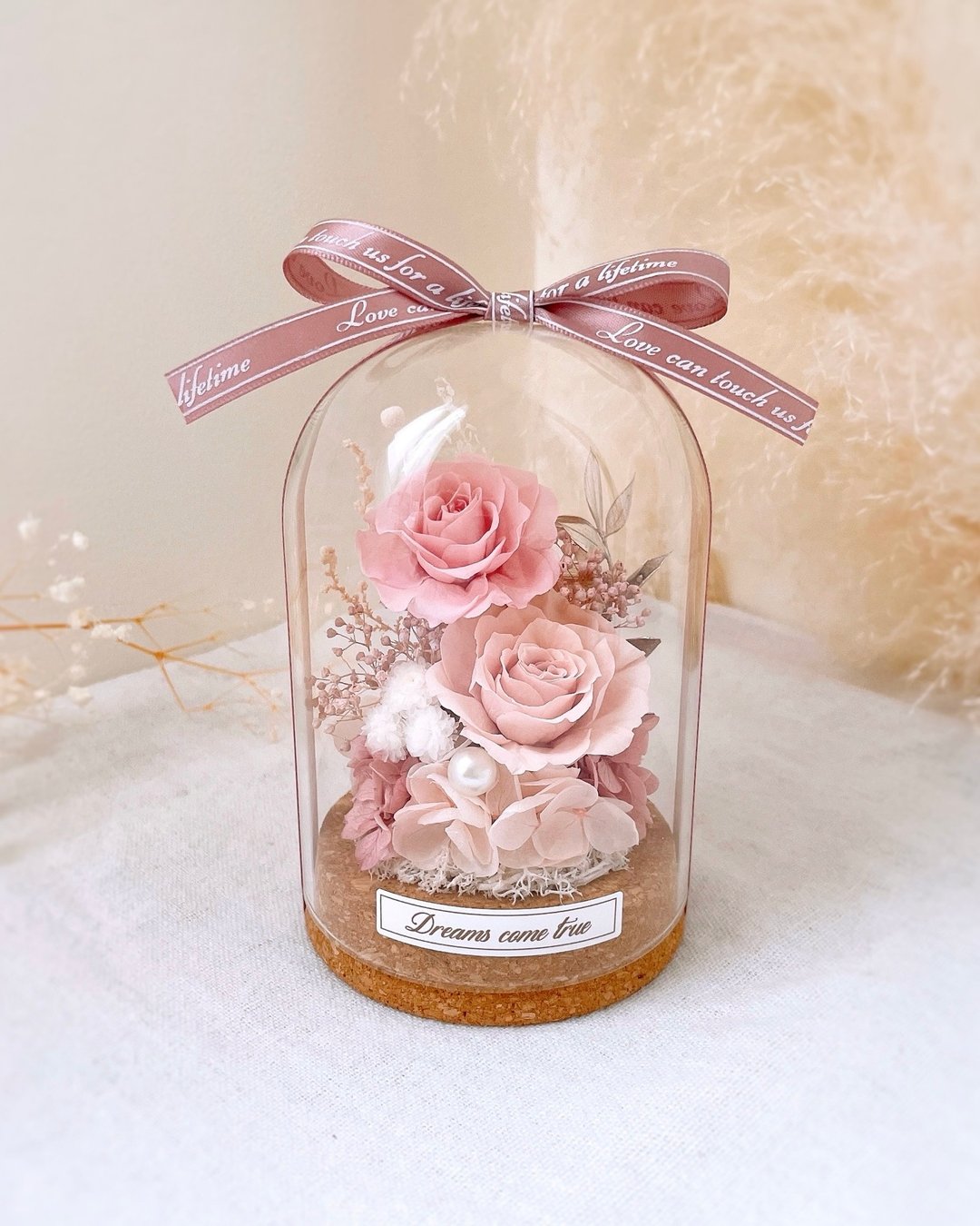 永生花玻璃盅 - 纱雾樱粉 l 不凋花玻璃盅 日本玫瑰 干燥花盅 - 干燥花/捧花 - 植物．花 粉红色