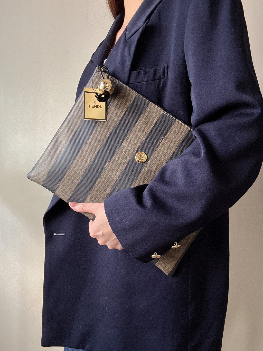 中古未使用品 Fendi Pequin  芬迪 手拿包 电脑包 文件包 意大利 - 手拿包 - 防水材质 黑色